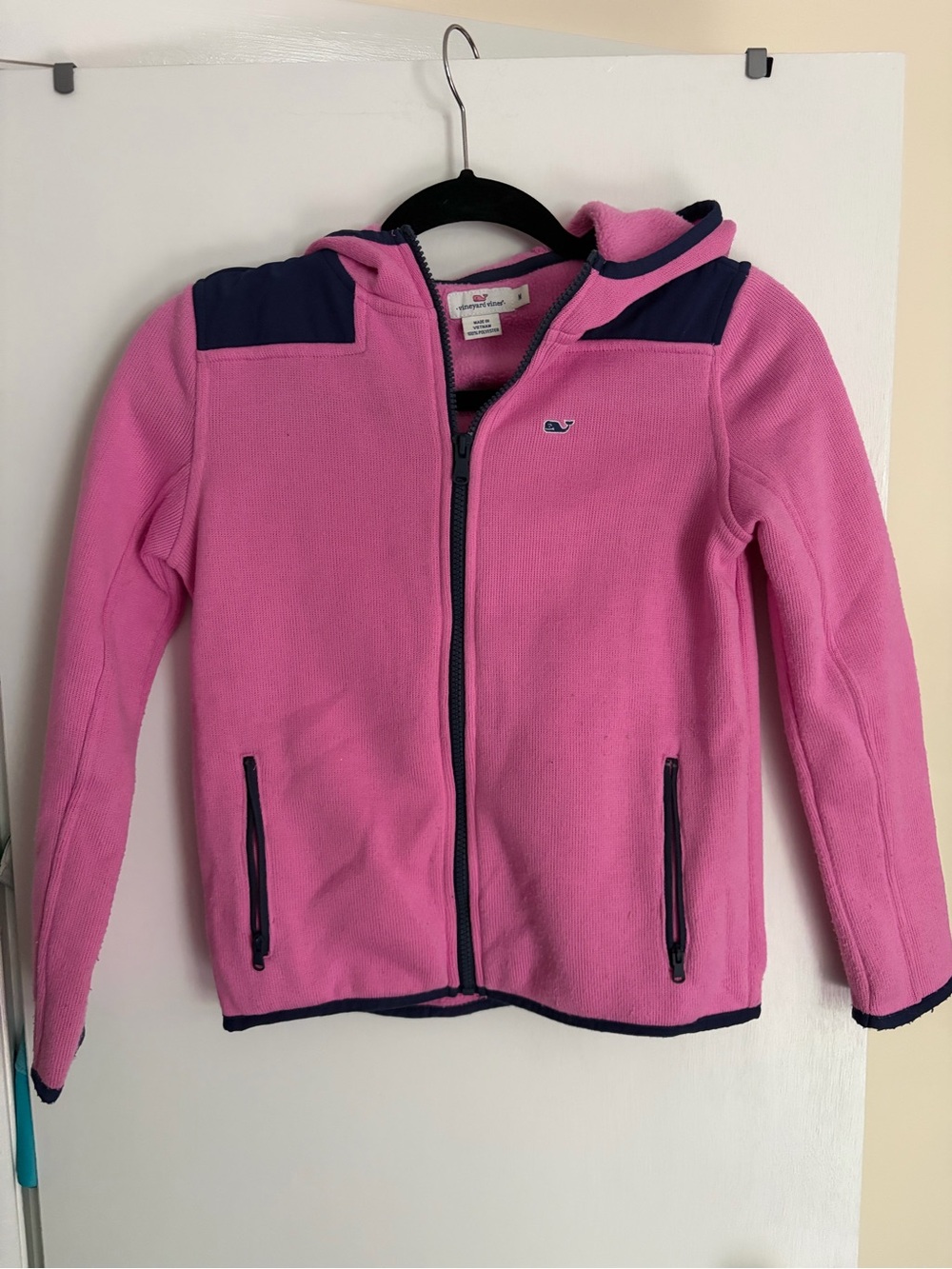 Vineyard Vines Pink & Navy Hooded Fleece Zip Jacket